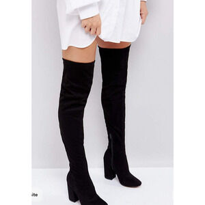 🖤 ASOS Design Slim Black Boots Block Heel Over Knee Thigh High Women's Size 8